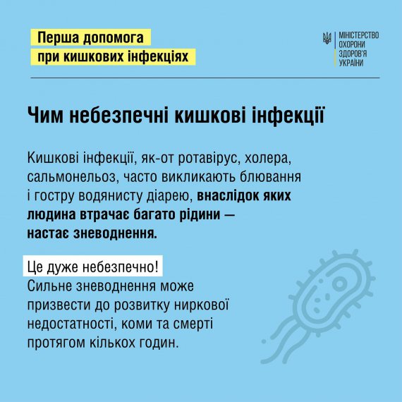 МОЗ: Перша допомога при кишкових інфекціях та боротьба зі зневодненням