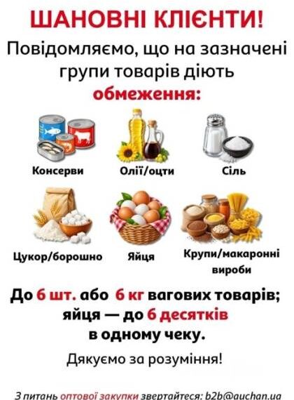 Ашан” обмежив продаж певних товарів для оптових і роздрібних покупців