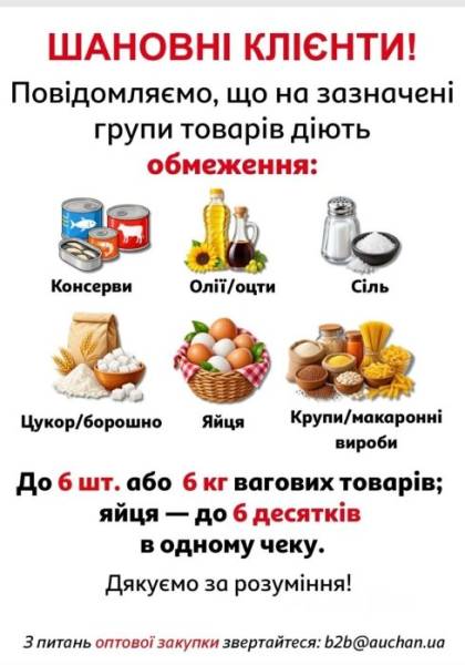 Ашан” обмежив продаж певних товарів для оптових і роздрібних покупців